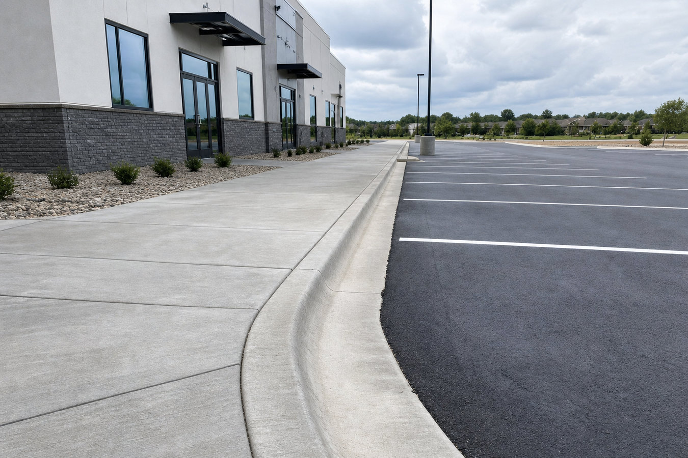 Concrete curbing and sidewalks
